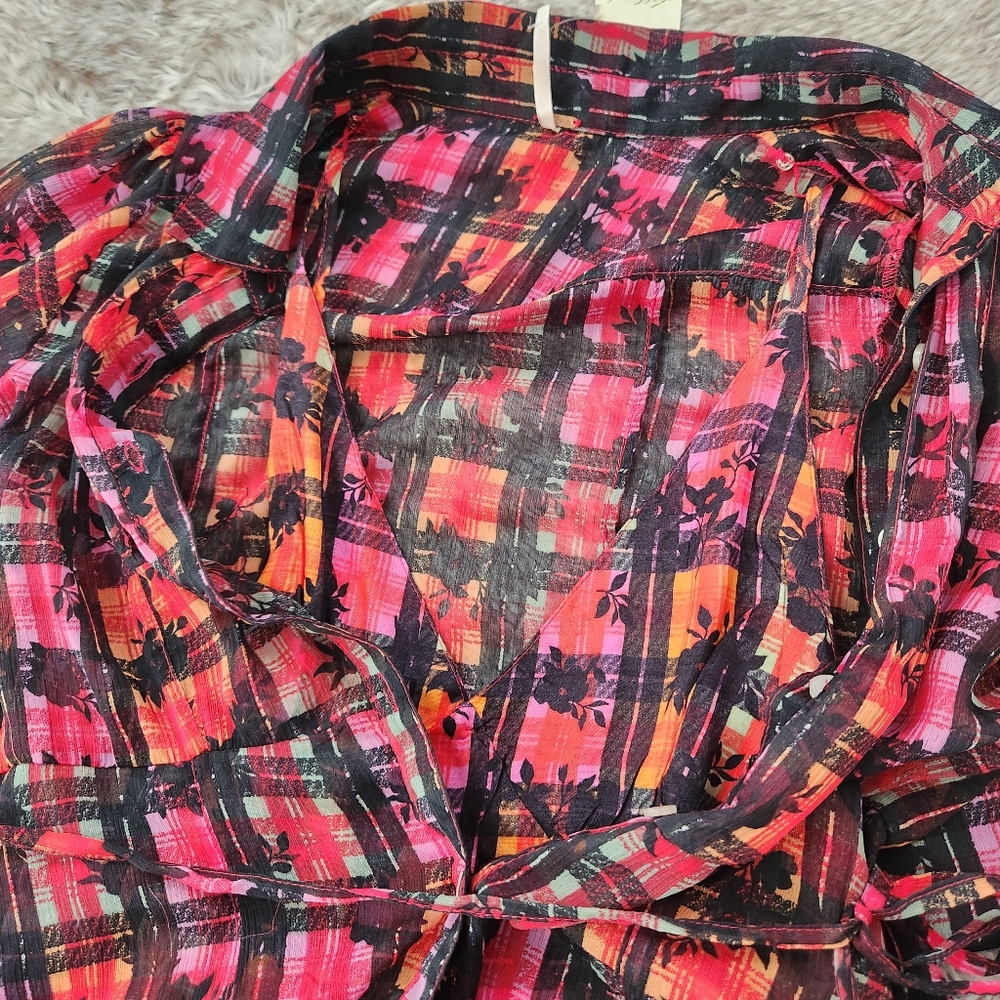 Free People Jerra Shirt Dress In Pink Long Sleeve Button Down Plaid Maxi Dress - Picture 13 of 16